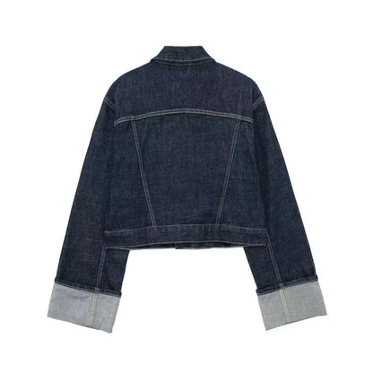 HH – costume en Denim Vintage pour femme, manteau à revers à manches longues et simple boutonnage + jean taille haute à jambes larges, ensemble de mode de rue, automne 2024