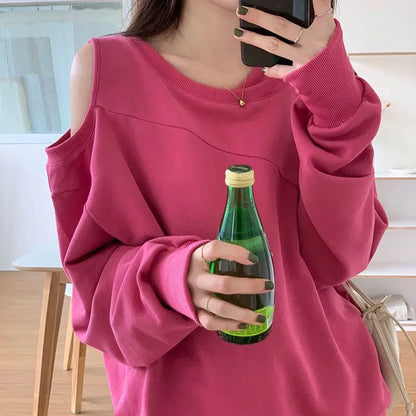 Femme T-shirt rouge Sexy vêtements ample haut uni pour les femmes épaules nues 2025 vieux Simple pas cher T-shirt élégant Original Xxl Emo T-shirt