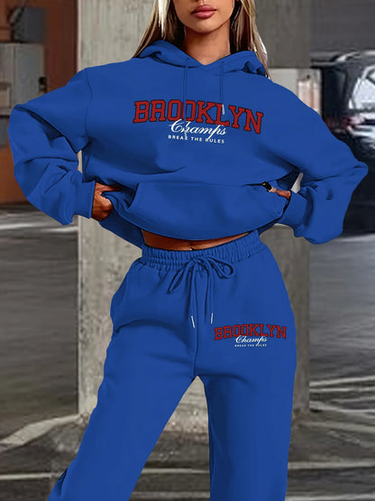 Ensemble pantalon décontracté imprimé Cool pour femmes, sweat à capuche à manches longues avec poches et cordon de serrage, sweat-shirt ample avec lettres imprimées