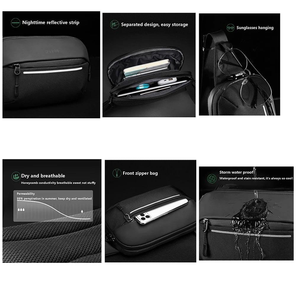 Sac à Bandoulière Multifonction Extensible et Étanche pour Homme, Sacoche de Poitrine, Voyage