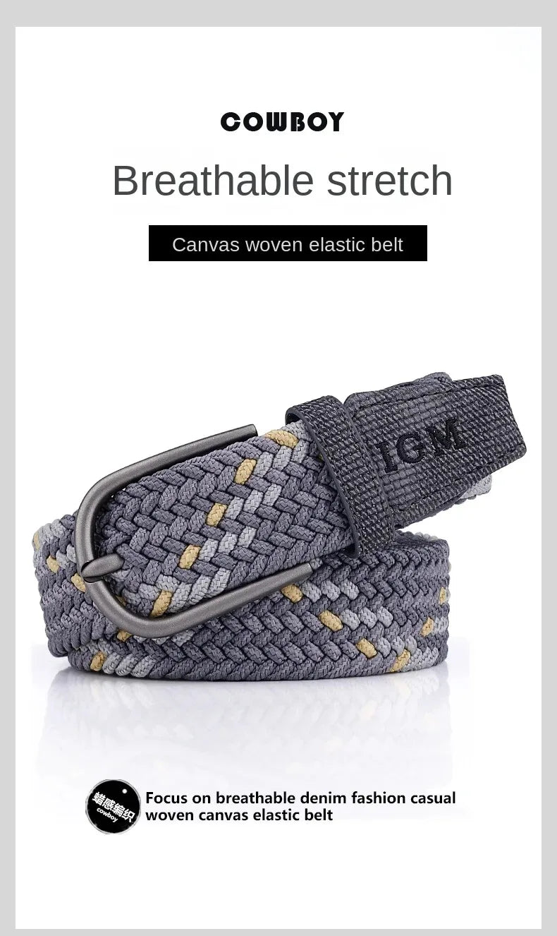 Ceinture en toile tissée pour hommes, tout élastique, extensible, pour garçons, jeunes pantalons polyvalents, Jeans, ceinture à la mode boutonnée
