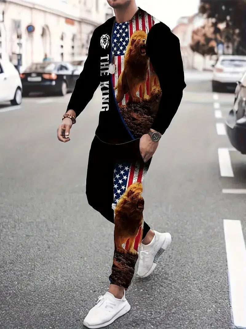 Populaire hommes à manches longues T-Shirts pantalons ensemble mode impression 3D hommes vêtements de sport homme vêtements rue survêtement survêtement 2 pièces tenues