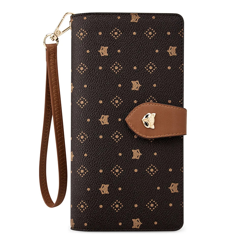 FOXER femmes Long portefeuille carte et porte-passeport élégant pochette dame monogramme PVC avec bracelet sac de téléphone portable femme porte-monnaie