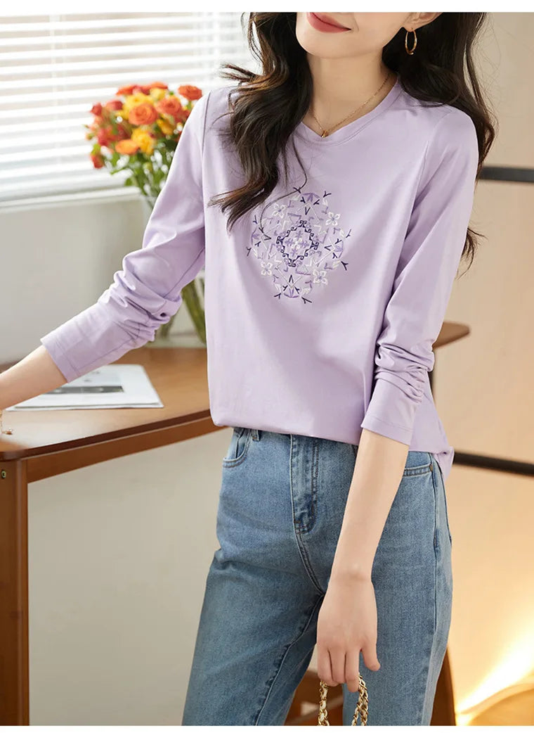 T-shirt à manches longues pour femmes, haut fin et ample, à la mode, intérieur et extérieur, printemps et automne, 2025