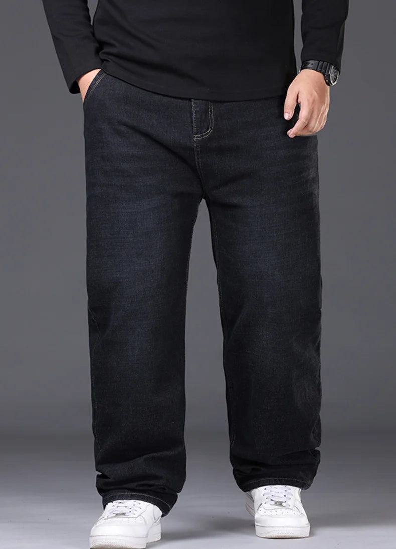 Jean extensible pour hommes, 29 à 50 tailles, pantalon en Denim à jambe droite, taille étendue, bleu/noir, Streetwear, coupe décontractée pour le travail et le décontracté