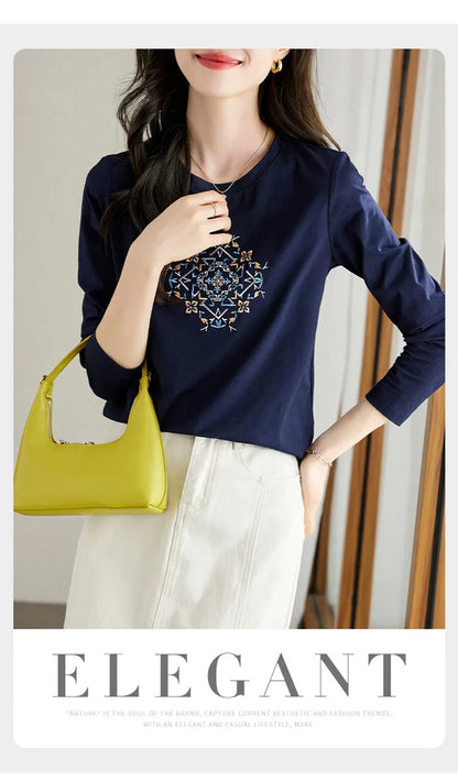 T-shirt à manches longues pour femmes, haut fin et ample, à la mode, intérieur et extérieur, printemps et automne, 2025