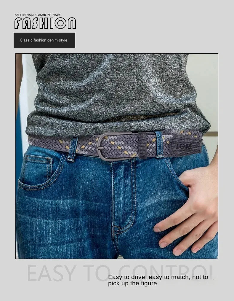 Ceinture en toile tissée pour hommes, tout élastique, extensible, pour garçons, jeunes pantalons polyvalents, Jeans, ceinture à la mode boutonnée