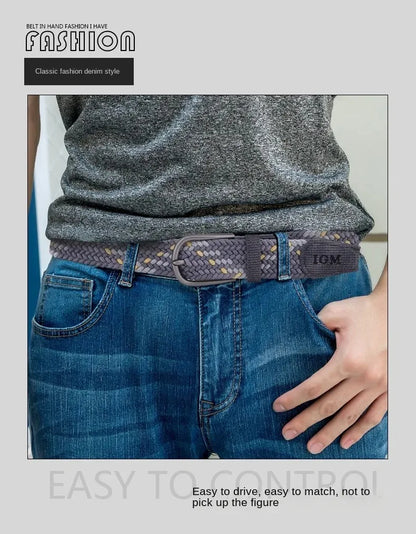 Ceinture en toile tissée pour hommes, tout élastique, extensible, pour garçons, jeunes pantalons polyvalents, Jeans, ceinture à la mode boutonnée