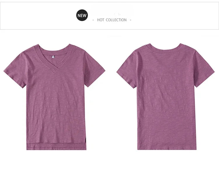 T-Shirt pour femmes 2025 été hauts basique solide coton T-Shirt décontracté Femme vêtements col en v t-shirts à manches courtes T-Shirt Femme