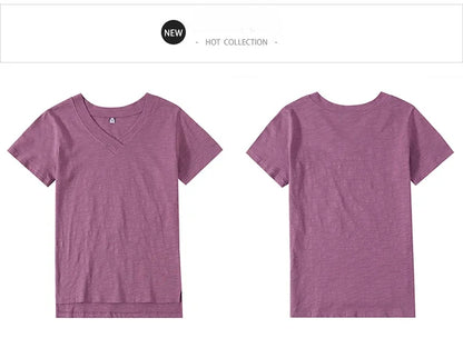 T-Shirt pour femmes 2025 été hauts basique solide coton T-Shirt décontracté Femme vêtements col en v t-shirts à manches courtes T-Shirt Femme