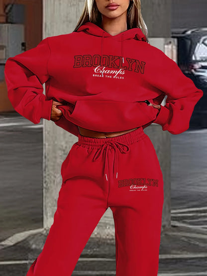 Ensemble pantalon décontracté imprimé Cool pour femmes, sweat à capuche à manches longues avec poches et cordon de serrage, sweat-shirt ample avec lettres imprimées