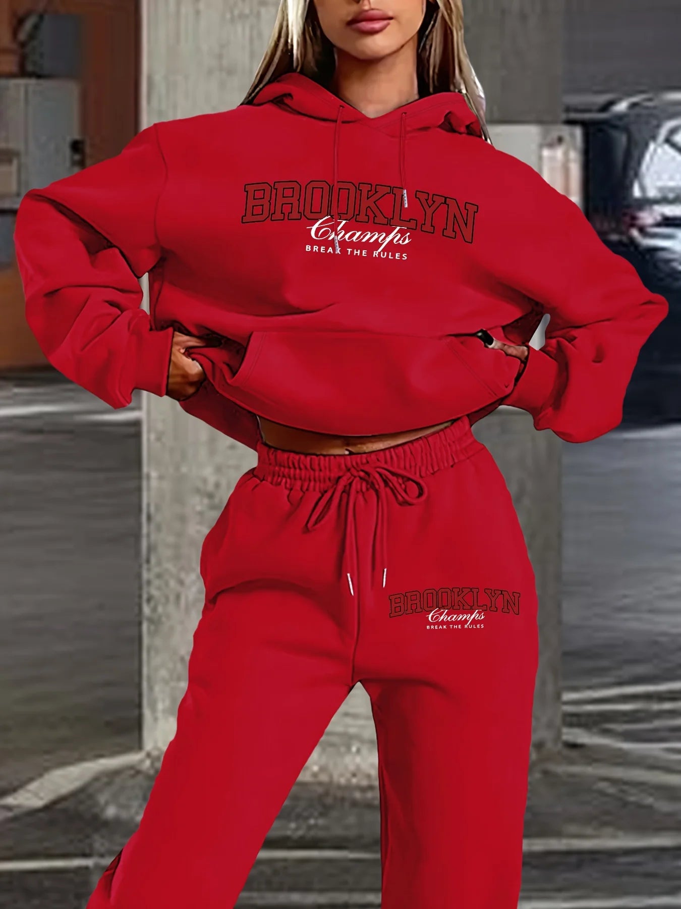 Ensemble pantalon décontracté imprimé Cool pour femmes, sweat à capuche à manches longues avec poches et cordon de serrage, sweat-shirt ample avec lettres imprimées