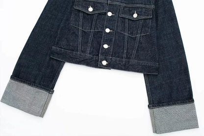 HH – costume en Denim Vintage pour femme, manteau à revers à manches longues et simple boutonnage + jean taille haute à jambes larges, ensemble de mode de rue, automne 2024