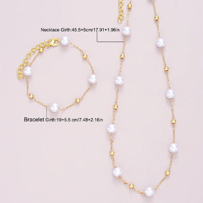 Ensemble de bijoux bohème couleur or pour femmes, 2 pièces, exquis, mode perle, pendentif croix, collier, Bracelet, bijoux décontractés, cadeaux