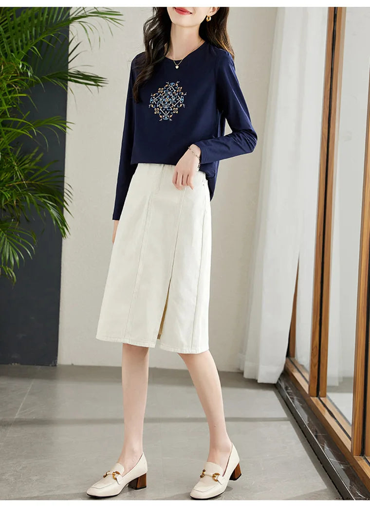 T-shirt à manches longues pour femmes, haut fin et ample, à la mode, intérieur et extérieur, printemps et automne, 2025