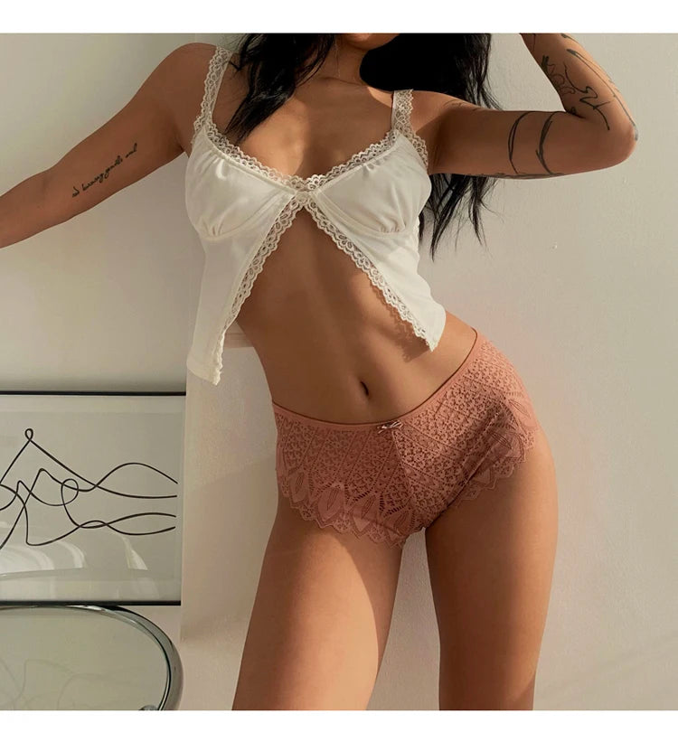 Culotte Sexy pour femmes sous-vêtements taille basse slip en dentelle transparente respirant doux Lingerie femme caleçon Sexy femme culotte
