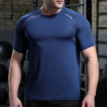 Hommes mince glace soie hauts course à manches courtes sport T-shirt gymnase Fitness entraînement musculaire sweat sec ajustement serré survêtements