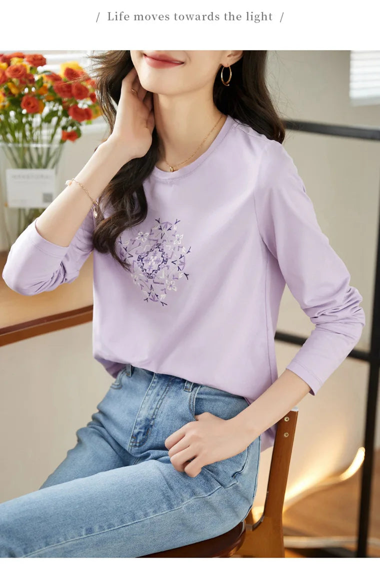 T-shirt à manches longues pour femmes, haut fin et ample, à la mode, intérieur et extérieur, printemps et automne, 2025