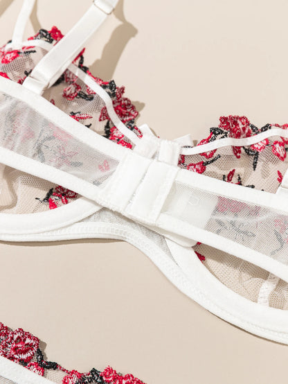 Nuit belle femmes Sexy 2 pièces broderie florale sous-vêtements Sexy lingerie érotique ensemble de sous-vêtements
