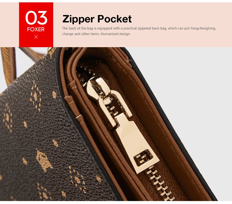 FOXER femmes Long portefeuille carte et porte-passeport élégant pochette dame monogramme PVC avec bracelet sac de téléphone portable femme porte-monnaie