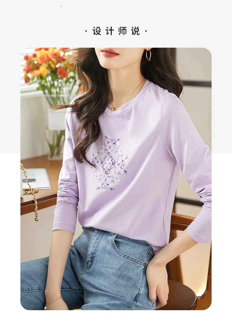 T-shirt à manches longues pour femmes, haut fin et ample, à la mode, intérieur et extérieur, printemps et automne, 2025