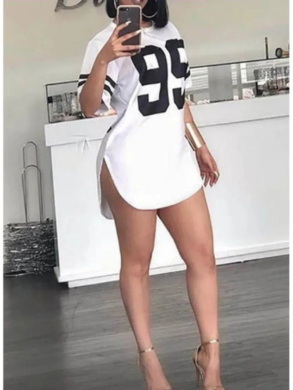 T-shirts femme qualité supérieure printemps/été lettres ample col rond manches courtes mode dames hauts t-shirt robe SJL9