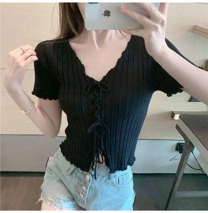 T-shirt à manches courtes pour femmes, haut court, blanc, été