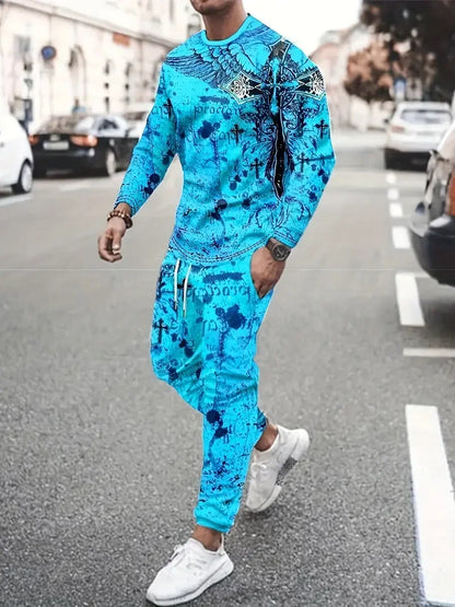 Populaire hommes à manches longues T-Shirts pantalons ensemble mode impression 3D hommes vêtements de sport homme vêtements rue survêtement survêtement 2 pièces tenues