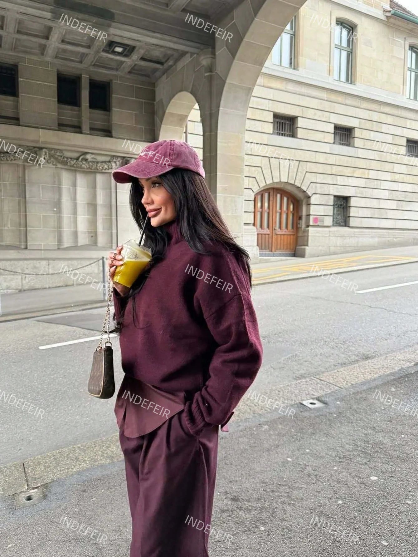 Indefeir femmes printemps nouvelle mode Simple doux basique bordeaux tricots pull tricots