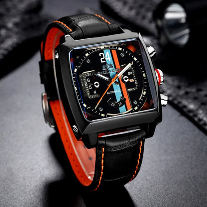 Montres de marque originale pour hommes, Design de luxe, montre mécanique carrée, bracelet en cuir, étanche, Date, semaine