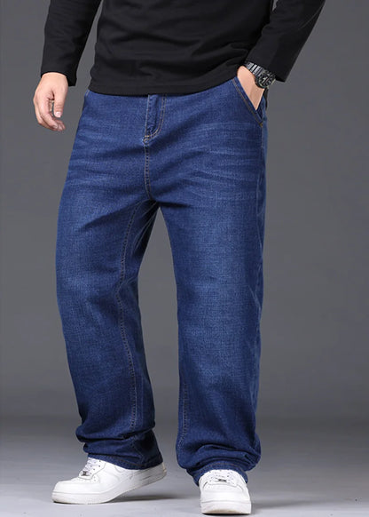 Jean extensible pour hommes, 29 à 50 tailles, pantalon en Denim à jambe droite, taille étendue, bleu/noir, Streetwear, coupe décontractée pour le travail et le décontracté