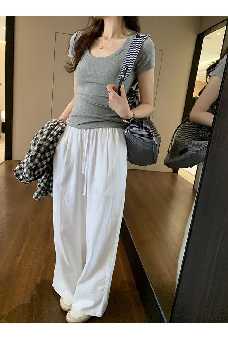 Femme 2025 été décontracté coton t-shirt pour femmes à manches courtes t-shirts mode femmes vêtements mince basique col rond Y2K t-shirt