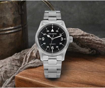 San Martin – montre pilote pour hommes, 37mm, Miyota 8215, mode Simple, militaire, automatique, mécanique, étanche à 100m, BGW-9