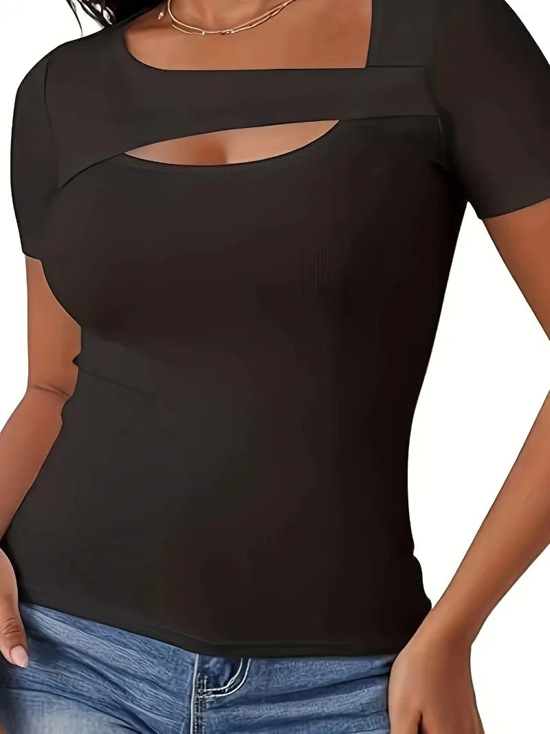 T-shirt Femme Été Décontracté Couleur Unie Manches Courtes Creux Y2k Hauts Chemises pour Femmes Thirt Chemise Femme Pornhub Haut Court
