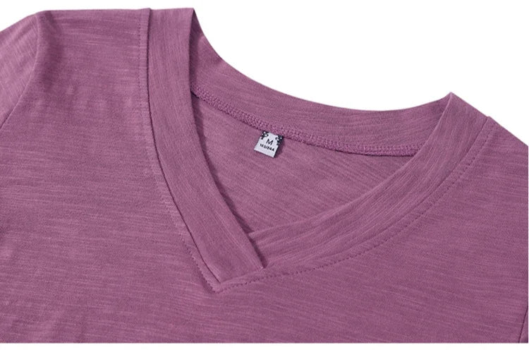 T-Shirt pour femmes 2025 été hauts basique solide coton T-Shirt décontracté Femme vêtements col en v t-shirts à manches courtes T-Shirt Femme