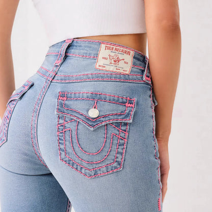 Jennie taille moyenne Super T Jean maigre broderie femmes Jean haute rue Sexy taille haute Jean femme décontracté serré lavé pantalon