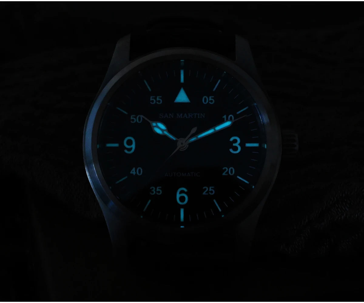 San Martin – montre pilote pour hommes, 37mm, Miyota 8215, mode Simple, militaire, automatique, mécanique, étanche à 100m, BGW-9