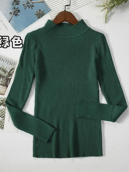 Nouveau en automne hiver femmes à manches longues tricoté col mi-haut côtelé Pull Pull doux chaud Femme Pull Pull vêtements