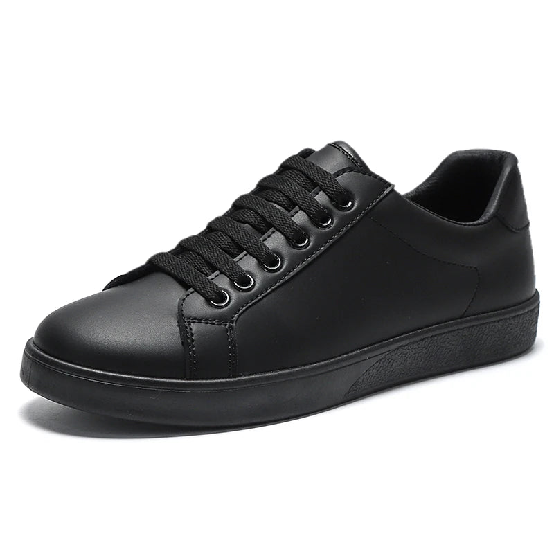 Chaussures vulcanisées pour hommes, baskets basses plates décontractées, blanches, Zapatillas Hombre, livraison directe, cuir noir