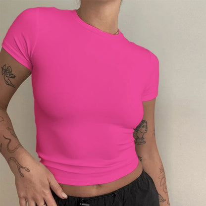 Femme vêtements à manches courtes T-shirt coupe ajustée hauts femme col rond tricoté gaine T-shirt vêtements de rue sexe sportif 2024 Y2K New2410