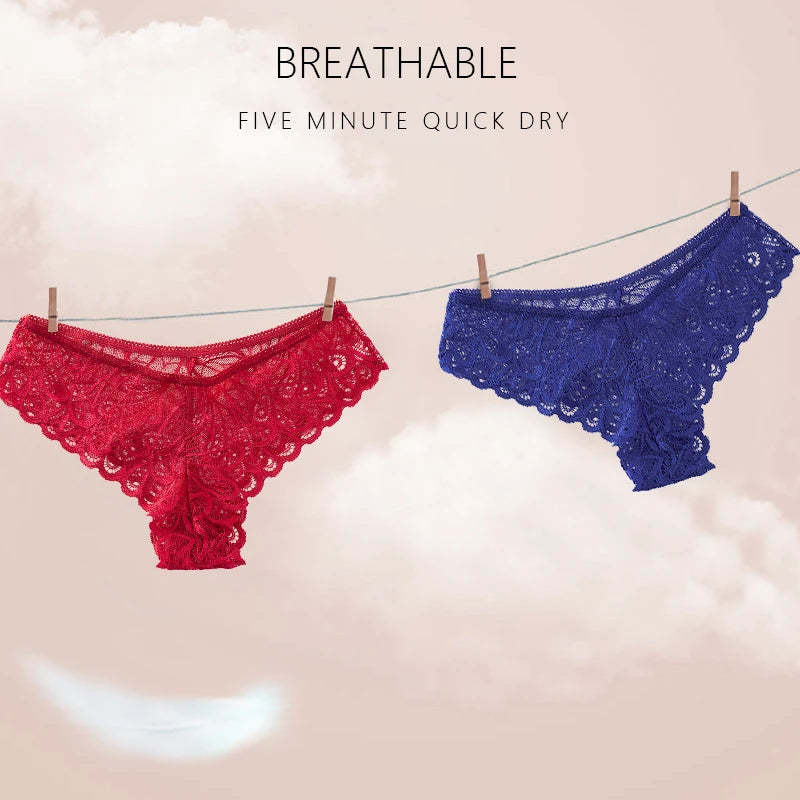 Sous-vêtements en dentelle pour femmes, culotte Sexy, couleur unie, culotte transparente, intimes, taille basse, Lingerie pour femmes,sous vetements femmes romantique