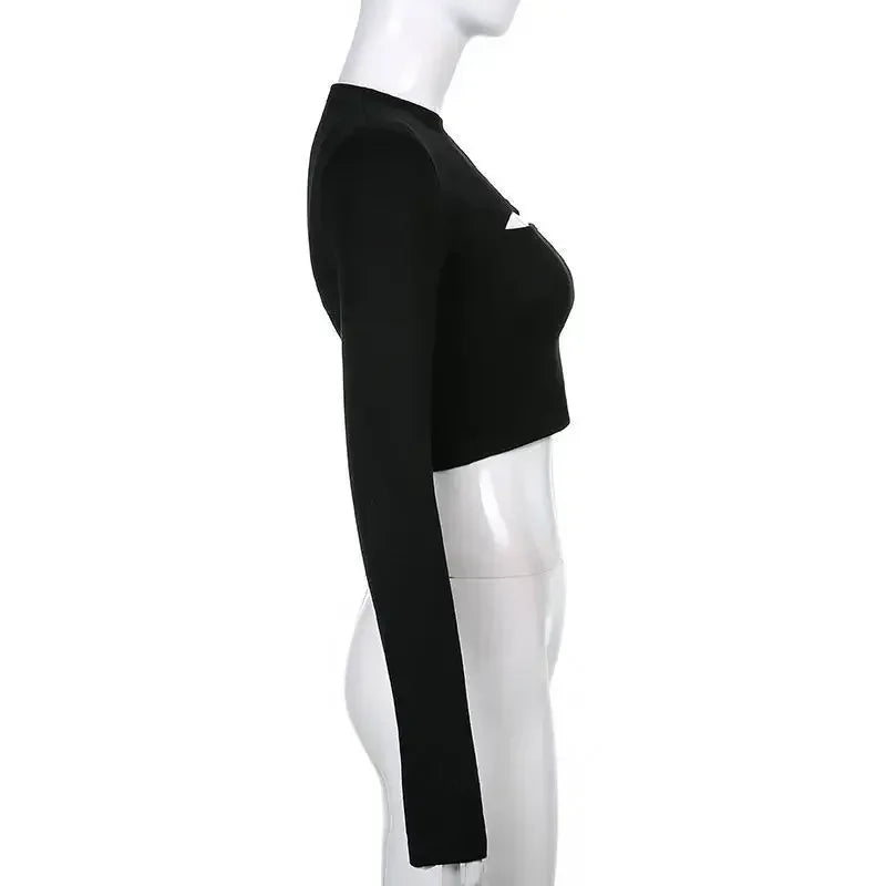 T-shirt col rond pour Femme, coupe cintrée, Sexy, manches longues, hauts courts, vêtements coréens, nouvelle collection printemps 2024