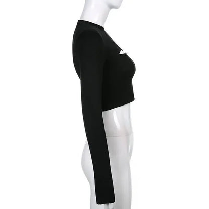 T-shirt col rond pour Femme, coupe cintrée, Sexy, manches longues, hauts courts, vêtements coréens, nouvelle collection printemps 2024