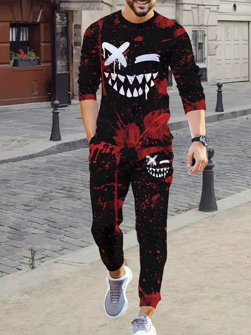 Populaire hommes à manches longues T-Shirts pantalons ensemble mode impression 3D hommes vêtements de sport homme vêtements rue survêtement survêtement 2 pièces tenues