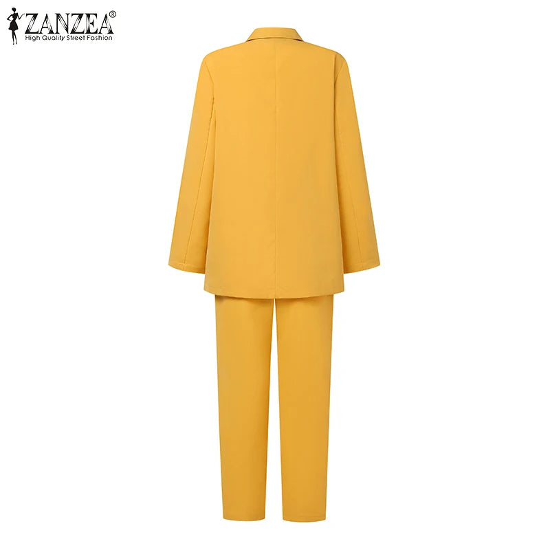 ZANZEA femmes mode 2 pièces Blazer costumes cranté revers à manches longues Blazer pantalon ensembles élégant bureau dame solide 2 pièces tenues