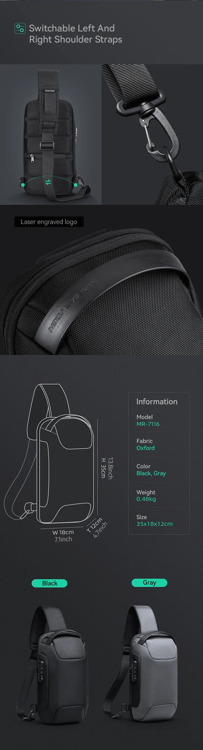 MarkRyden ODYSSEY MINI: sac à bandoulière étanche antivol de Style décontracté pour hommes