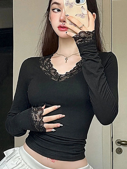 T-shirt femme nouveau Streetwear printemps mode décontracté mince T-shirt élégant femme Sexy noir dame polyvalent tricoté t-shirts vêtements