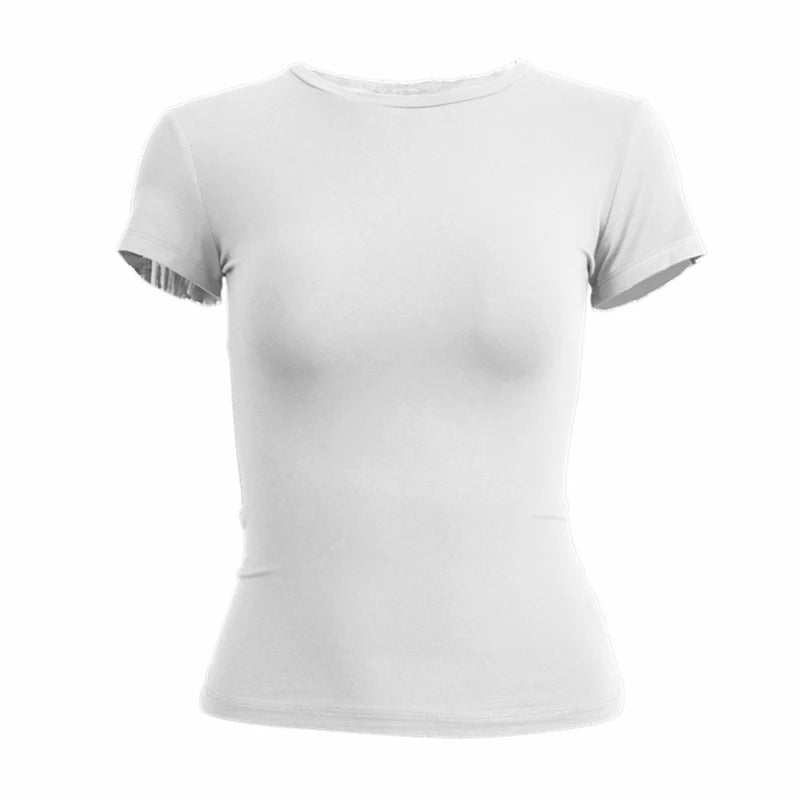 Femme vêtements à manches courtes T-shirt coupe ajustée hauts femme col rond tricoté gaine T-shirt vêtements de rue sexe sportif 2024 Y2K New2410