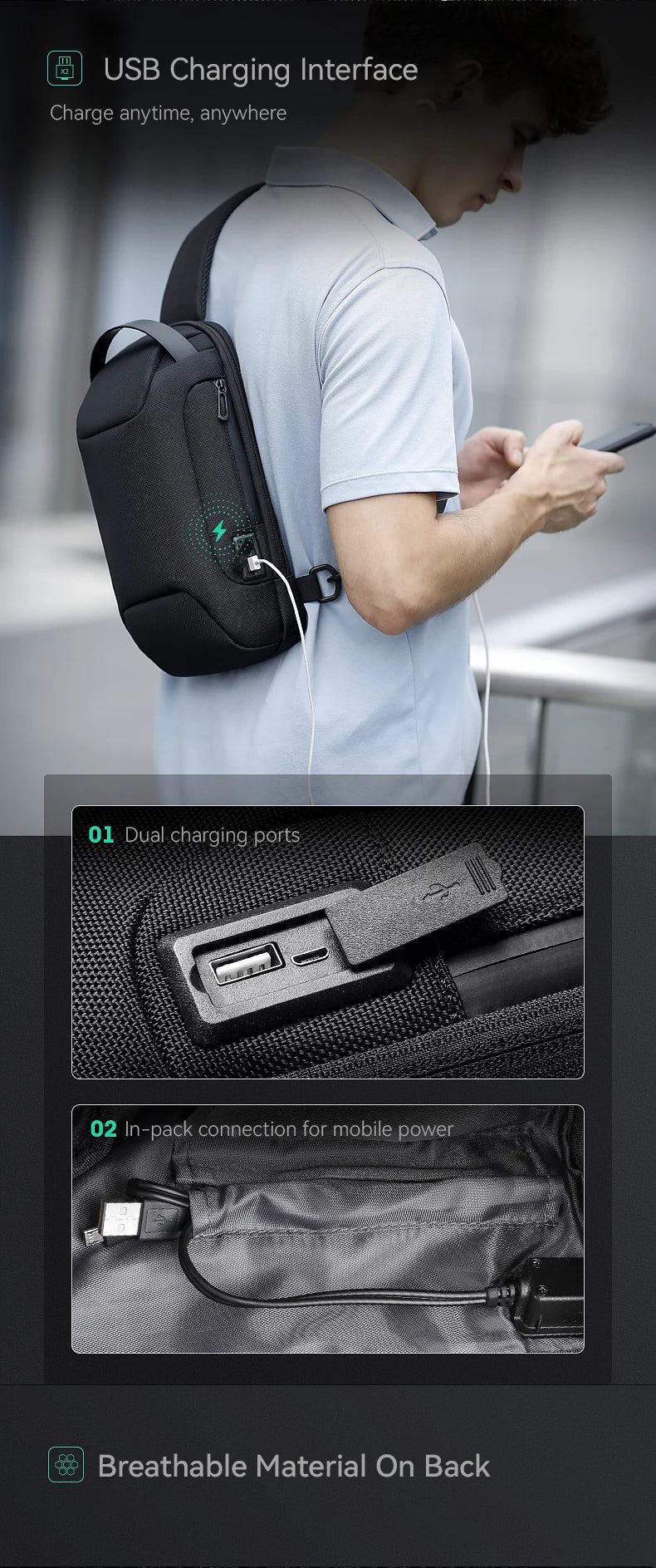 MarkRyden ODYSSEY MINI: sac à bandoulière étanche antivol de Style décontracté pour hommes