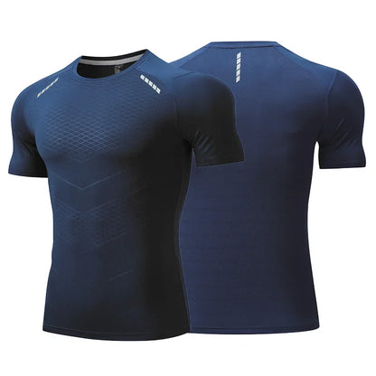 Hommes mince glace soie hauts course à manches courtes sport T-shirt gymnase Fitness entraînement musculaire sweat sec ajustement serré survêtements